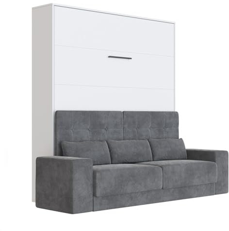 SMARTBett Schrankbett mit Anthrazit Sofa M1 160x200 Vertikal Weiss/Weiss
