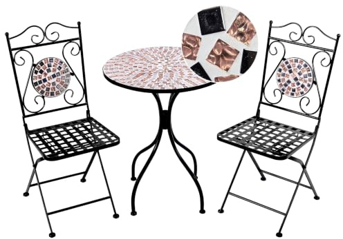 Balkon Set Metall schwarz / gold Mosaik Muster 2 Stühle 1 Tisch Carpino