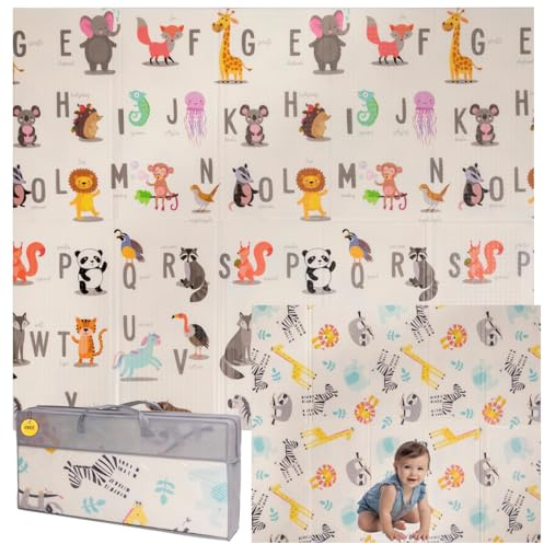 Baby-Spielmatte, faltbar, sensorisch, wasserdicht, ungiftig, wendbar. Vielseitige Matte, perfekt zum sicheren Krabbeln. (Wildlife Expedition, 150cm x 200cm x 1.5cm dick)