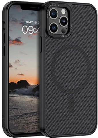 YINLAI for iPhone 12 Magnetic Case iPhone 12 Pro Case [Compatible with Magsafe] Carbon Fiber Support Wireless Charging Slim Full Shockproof Phone Case for iPhone 12/iPhone 12 Pro 6.1, Black