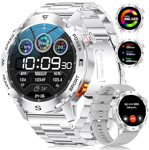 smartwatch uomo militare con chiamata 460 mAh lunga durata AMOLED display IP68 impermeabile 100+ modalità sport orologio sportivo contapassi/frequenza cardiaca iOS Android smartwatch orologio per