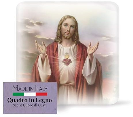 Fratelli Bonella – Standbild mit Heiligem Herz Jesu – Geformtes Holzbild mit Geschenkbox – Religiöses Ornament 10 x 10 cm