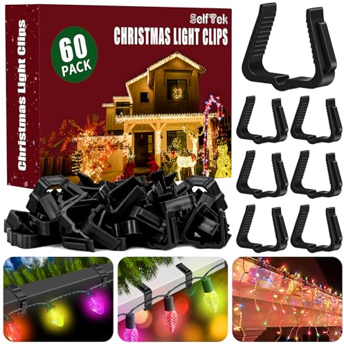 SelfTek 60 Stück Dachrinnenhaken für Lichterketten, 1.8-4cm Gutter Deck Halterung Haken Lichterkette Befestigung Regenrinne Licht Clips Outdoor für Zäune Traufen Weihnachten Deko (Schwarz 2.5-4cm)