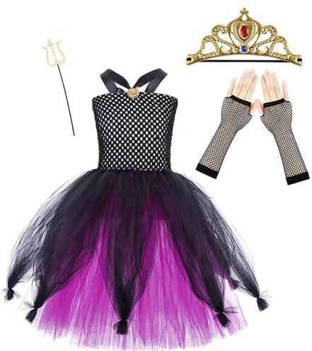 MNSWR Accessoires Mädchen Shaggy Kleid Kinder Halloween Cosplay Dress Up Meer Hexe Kostüm Mädchen Mit Bluse (Purple, 5-6 Years)