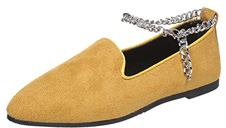 Genérico Trabajo 2024 Zapatos Zapatillas Antideslizantes Verano Casual Color sólido Ligera Zapatos Individuales Transpirables de tamaño para Salir Retro Zapatos Bailarina para (Yellow, 38)