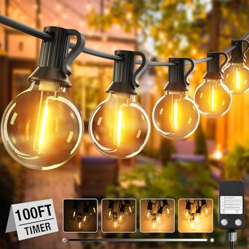 litogo LED Lichterkette Außen Dimmbar mit Timer, 30.47M Deko Lichterkette Aussen Strom mit Retro Warmweiß G40 Glühbirnen Plastik, Wetterfest lichterketten für Garten Balkon Party Pavillon Terrasse