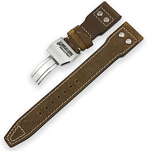 SERDAS 20mm 21mm 22mm CALF Leder Armband geeignet für Iwc markieren DER KLEINE PRINZ Groß Spitfire TimeZone Watch Zubehör schwarz(Crazy horse,22mm)