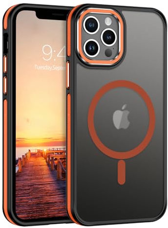 VENINGO Magnetic for iPhone 12 Pro Max Case,Compatible with Mag Safe Matte Translucent Shockproof Protective Women Man Phone Case for iPhone 12 Pro Max,Orange