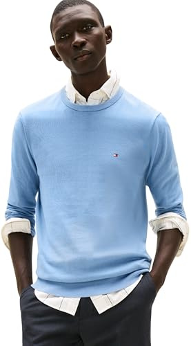 Tommy Hilfiger Men’s Essential Cotton Round Neck Jumper, Blue (Brisk Blue), M