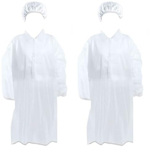 Acan Tradineur - Pack de 2 Trajes Protectores de Trabajo, Cierre con Botones y Gorro, Mono desechable de TNT, protección, Multiusos, Bricolaje, Unisex (Blanco - Talla única)