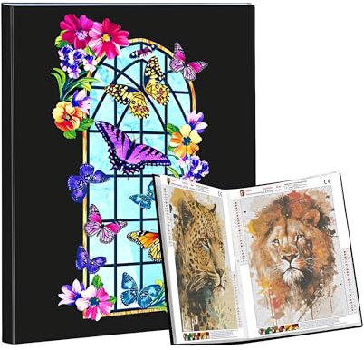 Bellatoi Diamond Painting Bilder Album A3, Diamond Painting Sammelmappe A3, A3 Mappe für Diamant Painting Bilder 30 x 40 cm (Farbiger Bezug, 30 Seiten Hält 60 Blatt, Schmetterling)
