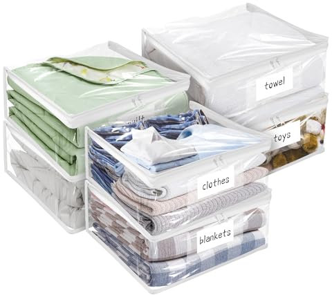 Plastic Storage Bags with Easy-Glide Zipper, Pack of 6, Durable Clear Vinyl Zippered Storage Bags for Clothes Sweaters Comforters Blankets Sheets Bedding (12 x 12 x 3.9 Inch)