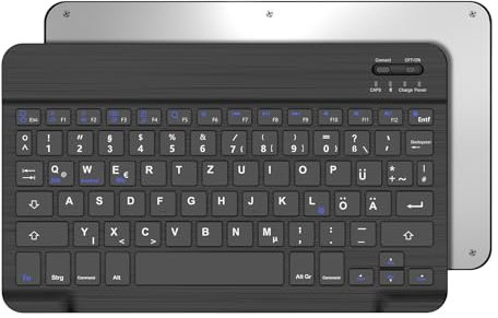 Occtingkind Tastiera Bluetooth wireless da 10 pollici con touchpad per iPad e Android, layout tedesco QWERTZ, senza retroilluminazione, compatta per piccoli tablet come iPad/Lenovo, nero