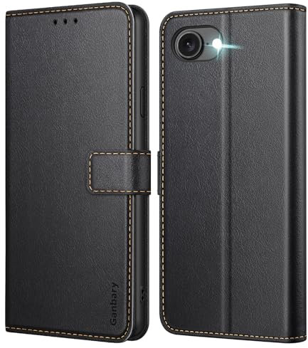 Ganbary Handyhülle für iPhone 16e Hülle, Premium Leder Klapphülle [Kartenschlitzen] [Magnetverschluss] [Standfunktion] kompatibel mit iPhone 16e 2025 Schutzhülle, Schwarz