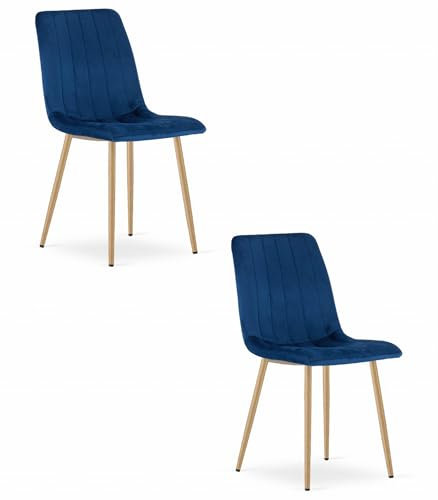 Best For Home Chaise - Velours bleu marine/pieds en bois x 2