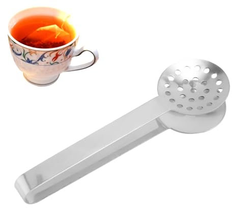Tea Bag Squeezer Tongs, Teabag Squeezer Spoon Stainless Steel Teabag Strainer Dispenser Gripper Picker Accessories Kitchen Tools Gadgets for Tea Drinkers Gifts Supplies (Silver)