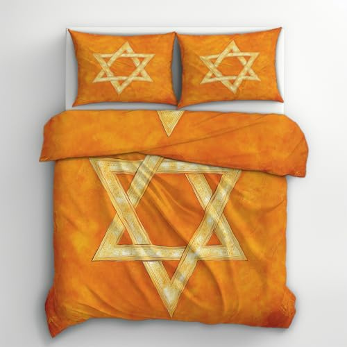 zcwl Davidstern Bettwäsche 135x200 Sommer, Jüdisches Symbol Bettbezug Set 2 teilig, Weiche Kuschelige Mikrofaser Bettwäsche-Sets, Wendebettwäsche und 1 Kissenbezug 80x80 mit Reißverschluss