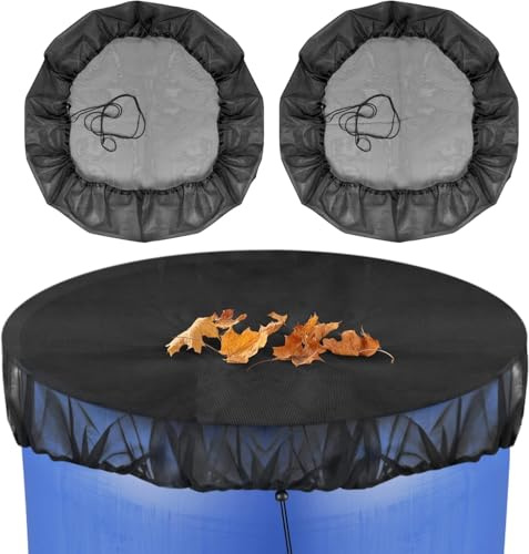 Yunova Regentonnen Netz 2er Set – Laubschutz Netz, Insektennetz, Wasserfass Abdeckung, 60cm Durchmesser, Schwarz, Polyester, für Garten, Komposter, Outdoor, mit Kordelzug