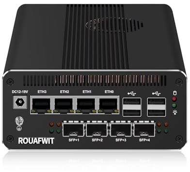 ROUAFWIT Firewall Mini PC, Ultra 7 155H (16C/22T up to 4.8GHz), 4 x 2.5GbE LAN, 4 x X710GbESFP+ LAN, Triple USBC 8K Display, DDR5 8GB RAM 256GB SSD, WiFi 7, AI-Ready, PCIe 4.0/SATA 3.0 Expandable