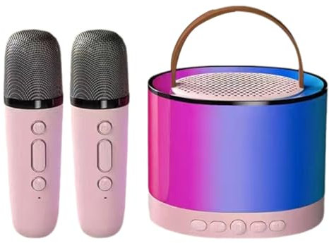 Yopeissn Pink Mini Karaoke Machine with 2 Wireless Microphones, Portable Bluetooth Speaker
