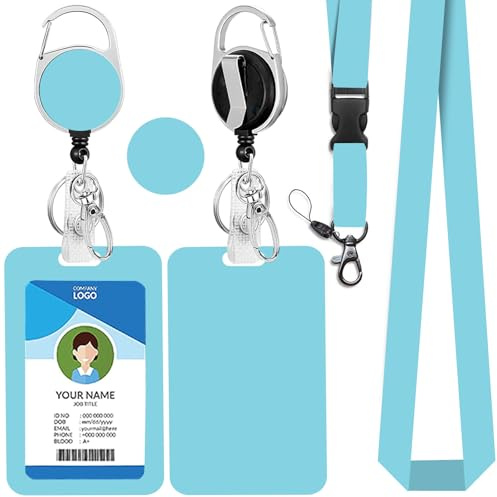 bolimoss Baby Blue Lanyards with Card Holder, Retractable Badge Reel with Carabiner Clip & Detachable Lanyards, Cute Work ID Name Card for Nurse Teacher Student Driver’s Licenses Passes