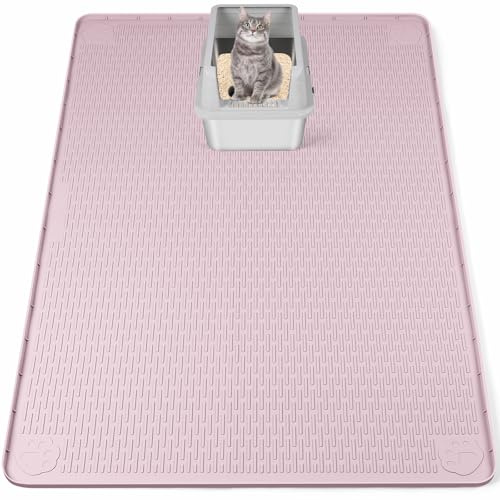 Bartuke Katzenstreu Matte XXL,127 x 89cm große Katzenklo Matte Silikon,Rosa | Katzenklo Matte Unterlage XXL, groß Silikonmatte Katze mit Rand, Katzentoilette Vorleger, Wasserdicht Abwischbar