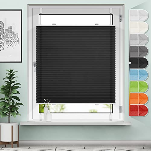 Plissee ohne Bohren Klemmfix Schwarz B75 x H120 cm Jalousie Sonnenschutz Easyfix Faltrollo Lichtdurchlässig Rollo für Fenster & Tür