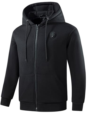 UHouse Beheizbare Sweatjacke Herren Winter Heizjacke mit 5 Heizzonen USB Beheizbarer Hoodie mit LED Elektrische Beheizte Jacke Männer Wärme Winterjacke Große Größen Kapuzenjacke M-5XL