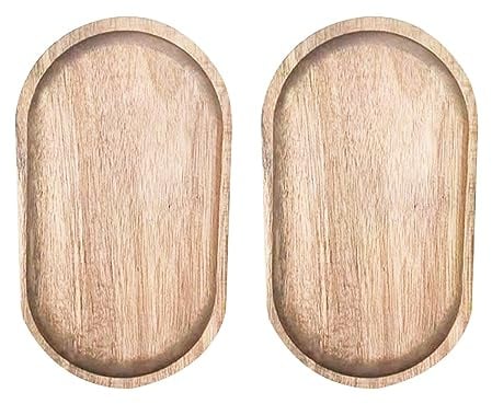 2Pcs Wood Serving Tray,Japanese Style Oval Shape Small Serving Food Plate,Wooden Dessert Plate Holder,Decorative Display Tray for Food BBQ Cheese Sushi Snack Fruit Appetizer Dishes
