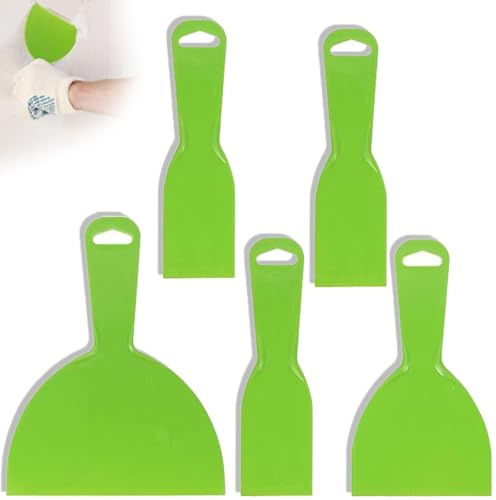 5 Pcs Putty Scrapers,Flexible Paint Scrapers,Plastic Scraper Spreader Tools for Patching, Spackling, Decals, Wallpaper, Remover Sticker（Green