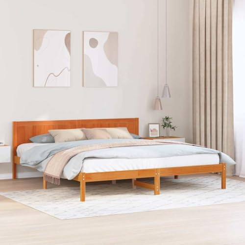 Runheo Bettgestell Braun 200x200 cm, Massivholz Kiefer, Modernes Plattformbett für Schlafzimmer, Robustes Holzbett, Einfache Montage, Langlebige Möbel