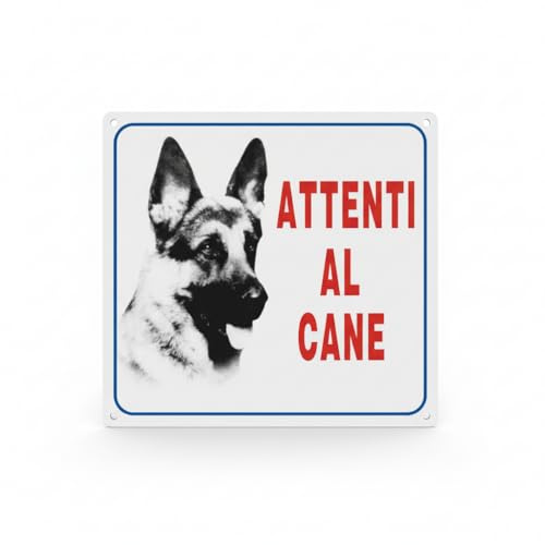 Cartello Attenti al Cane, PVC, 20x20cm, Montaggio a Parete