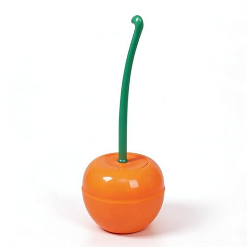 Cherry Shape Toilet Brush with Long Handle, Plastic Bristle Holder, Bathroom WC Cleaning Brush, Cute Bathroom Decor Accessory (Orange)