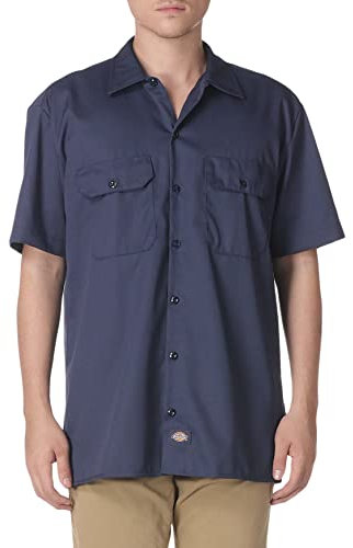 Dickies Men's Short-Sleeve Work Shirt Button, Navy V1, XXXXXL Big