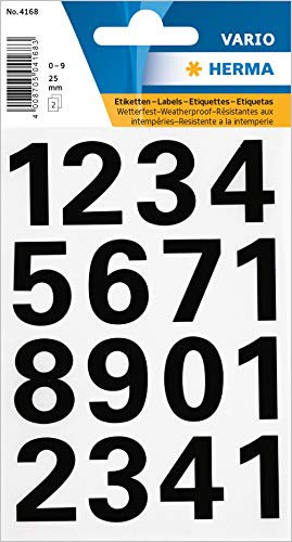 Herma Zahlen, 25mm, 0-9, wetterfest, Folie, schwarz, 1 Bl., 4168
