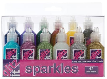 Glitz it Glitter Glue - Multicoloured, 12 x 20ml Sparkles Selection, Ideal for Kids Craft, Wedding Invitations & Card Making