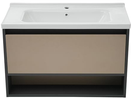 Waschbeckenunterschrank hängend 90cm breit,mit Keramikwaschbecken, mit Schubladen,modernes Design