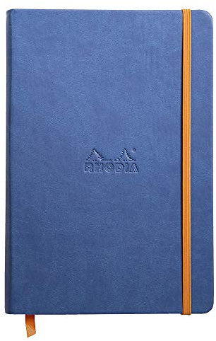 RHODIA 118748C - Saphir Rigid Notebook - A5 - Lined - 192 pages - Ivory Clairefontaine Paper 90 g/m - Bookmark, Elastic Closure - Faux Leather Cover - Rhodiarama Collection