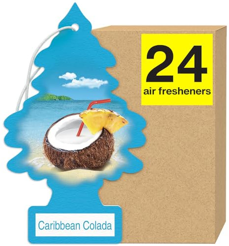 LITTLE TREES Air Freshener. Hanging Tree, 24 Count, Caribbean Colada Scent, Tropical Sunset Color
