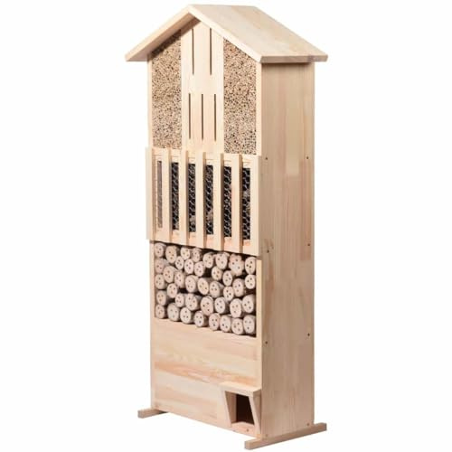 LUXUS-INSEKTENHOTELS 22697e XXL Insektenhotel - Nisthilfe aus Holz für Insekten - Großer Nistplatz für Wildbienen - Unterschlupf für Marienkäfer/Florfliegen - Insektenwand - 58 x 30 x 110 cm - Natur