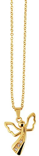 Akzent Suzane Damen-Halskette mit Anhänger Edelstahl Engel Glaube Schutzengel Simili 45+5cm Karabinerverschluss (goldfarbig)