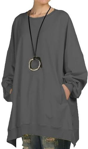 FTCayanz Women's Oversized Shirt Dress Long Sleeve Tunic Top Sweatshirt Style 1-Grey X-Large