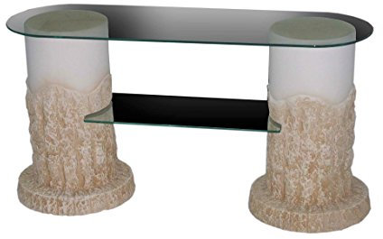 Antikes Wohndesign Fernsehtisch Fernsehrack Fernsehregal Säulenregal Sideboard TV Rack Phono Tisch Glasregal Vitrine Höhe: 62cm Creme Beige