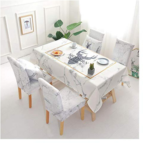 GUOCU Tischdecke Baumwolle Leinen Rechteckige Tischtuch Fleckschutz Wasserdicht Hauptdekoration Küche Esszimmer Party Tischdecke Stuhl Tuch Set Marmor DREI Stuhlhussen
