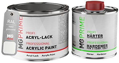 RAL 9003 Blanc de sécurité/Signal white Peinture acrylique brillante Pot de 0,75 litre / 750 ml, y compris le durcisseur