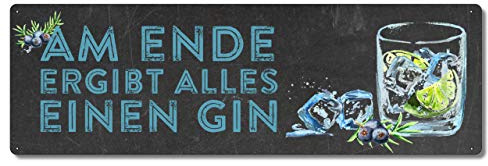 Interluxe Metallschild - Am Ende ergibt alles einen Gin - Blechschild als Geschenk oder Dekoration für Cocktailbar, Party, Barmixer, Partykellertykeller