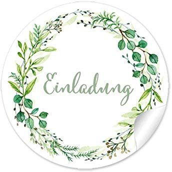 24 STICKER Einladung Etiketten als Gastgeschenk mit Zweig in Grün als Siegel für Briefumschläge Anhänger oder Briefe zur Hochzeit Geburtstag Taufe, Aufkleber 4 cm, rund, matt