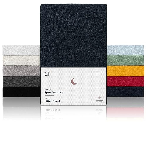 Blumtal® Frottee Spannbettlaken im 2er Set 90x200x27cm - Oeko-TEX zertifiziertes Spannbetttuch 90x200x27cm - Frottee-Spannbettlaken bis 27cm Matratzenhöhe - Dark Ocean Blue