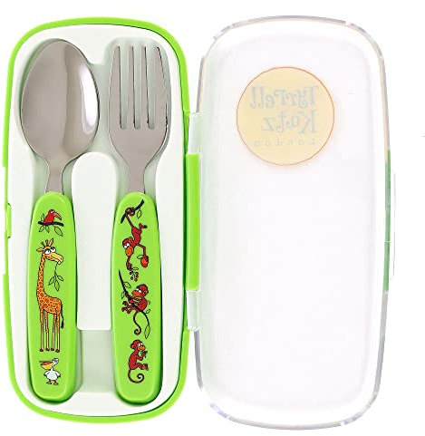 Tyrrell Katz Kids Jungle Printed 2 Piece Cutlery Set in Green with Case - Dishwasher Safe Flatware Children's Fork and Spoon - 15 x 8 x 2 cm
