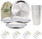 AllEco® Juego de 4 platos de acero inoxidable de 20 cm de diámetro para picnic y camping para 4 personas platos de metal de acero accesorios para camping (4 platos + 4 vasos + 4 juegos de cubiertos)